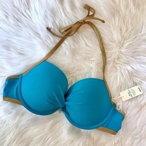 NWT aerie push up underwire teal gold tie bikini top